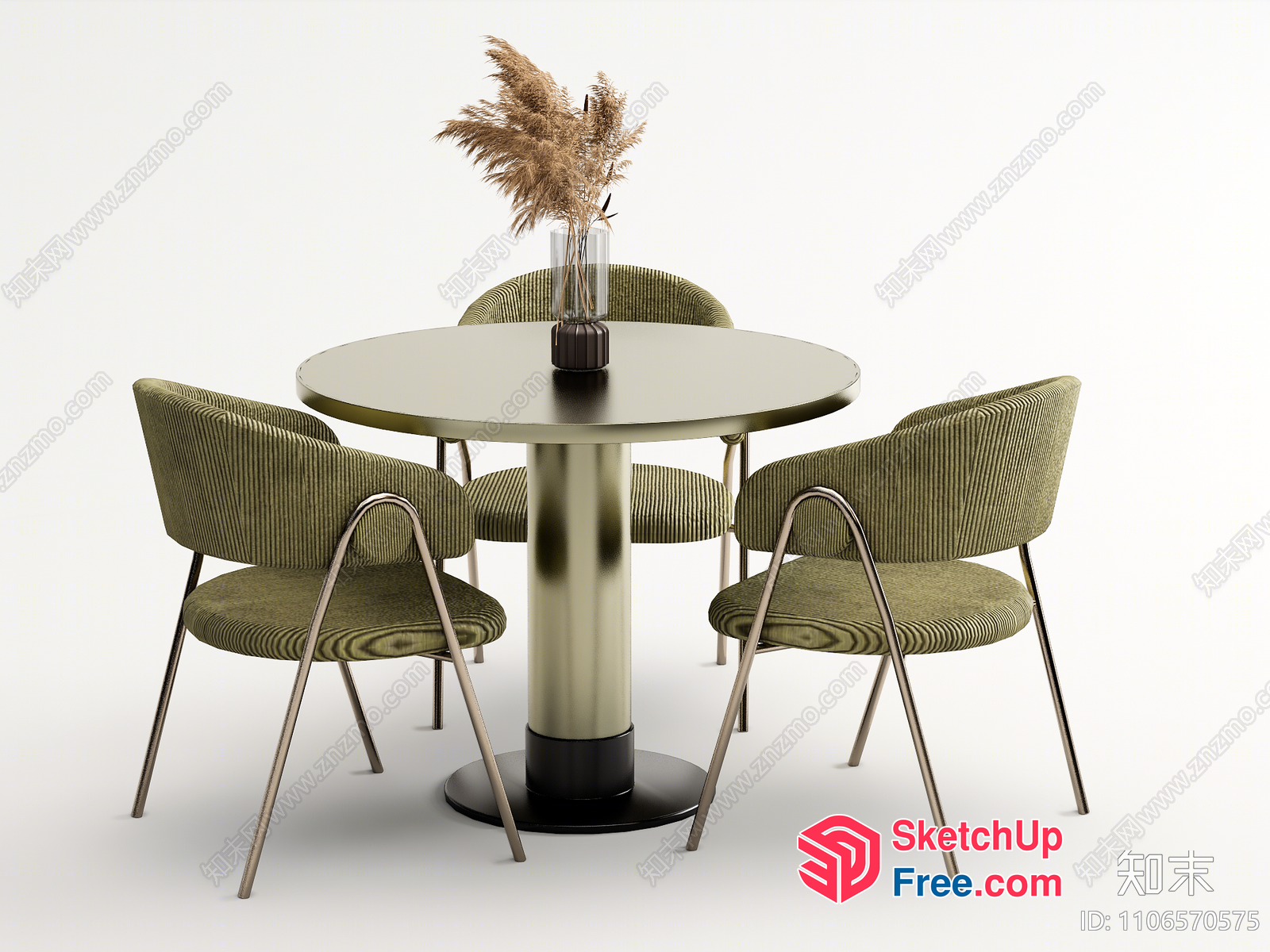 Modern Round Dining Table With Green Chairs 3D SketchUp File