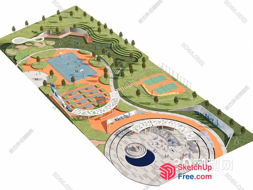 Sports Complex With Outdoor Courts And Amphitheater 3D SketchUp File