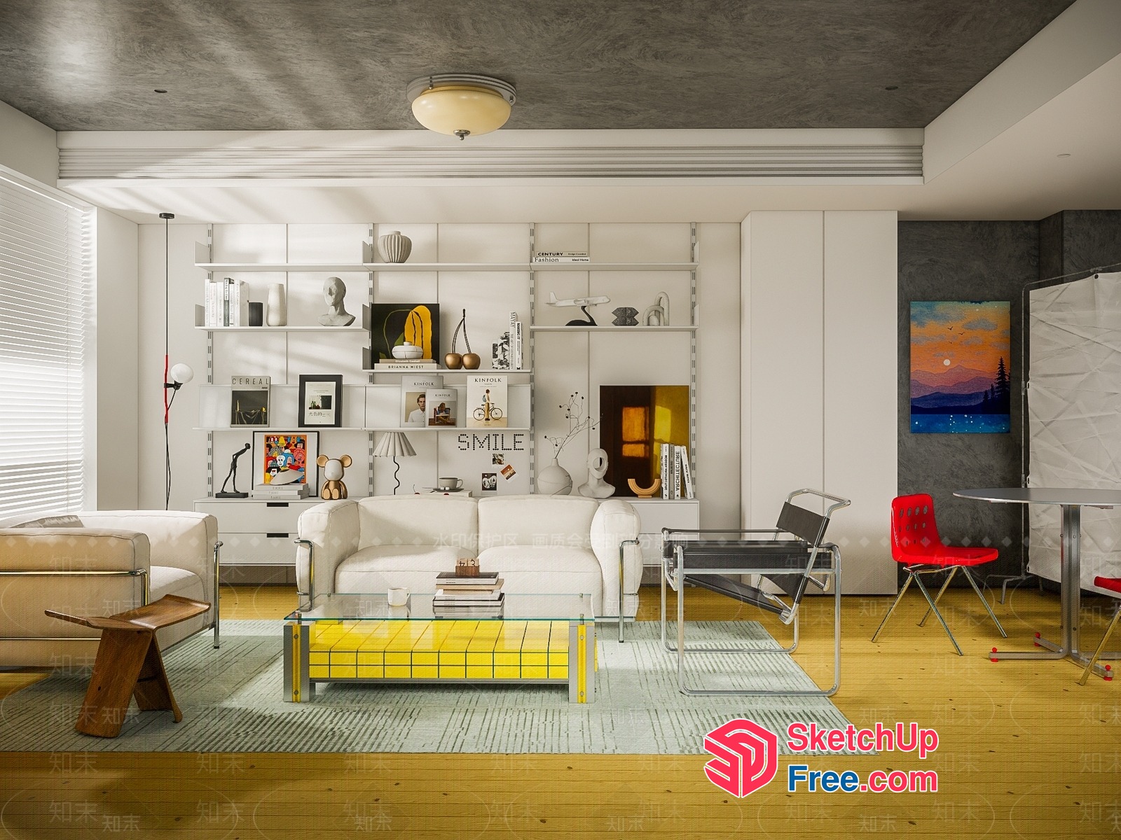Modern Living Room With Sleek White Furniture And Artistic Touches 3D SketchUp File