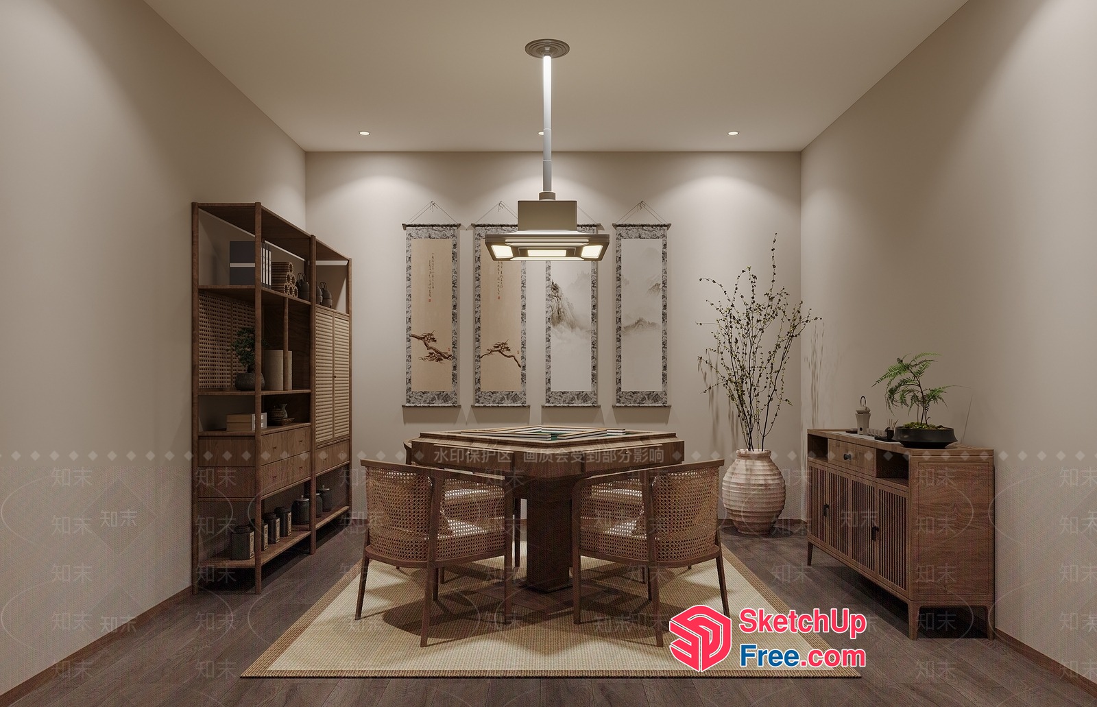 Elegant Dining Room With Asian-Inspired Decor 3D SketchUp File