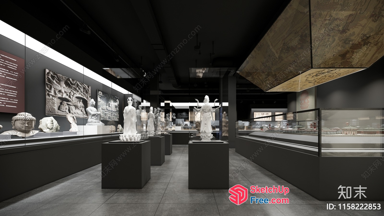 Modern Museum Interior With Artifacts And Statues 3D SketchUp File