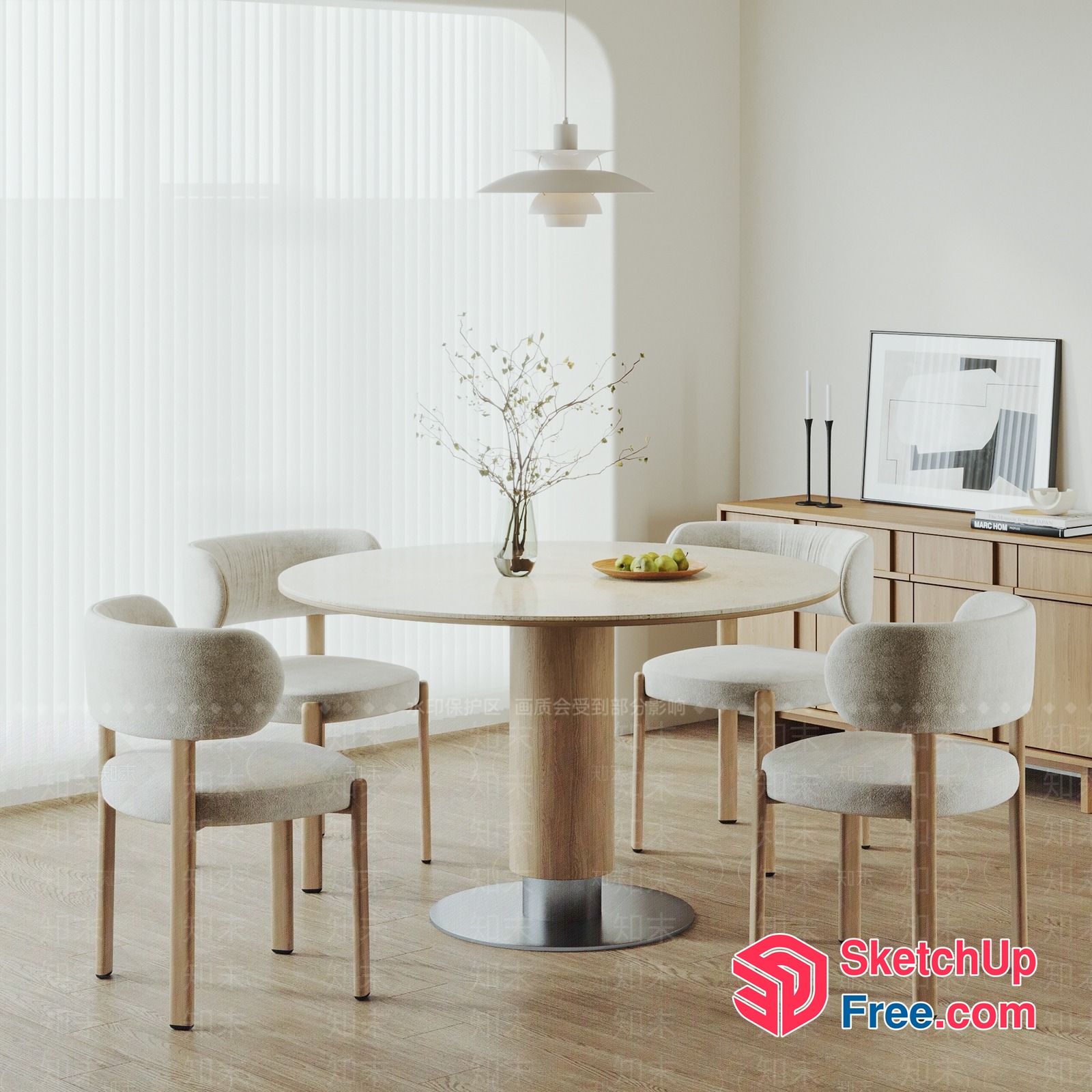 Elegant Minimalist Dining Room Design With Natural Light 3D SketchUp File