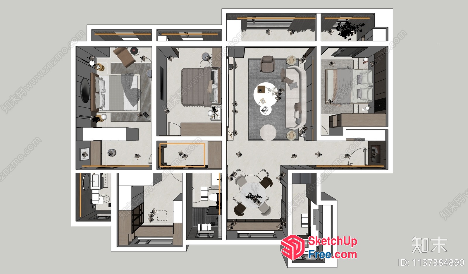 Elegant Living Room And Bedroom Floor Plan 3D SketchUp File