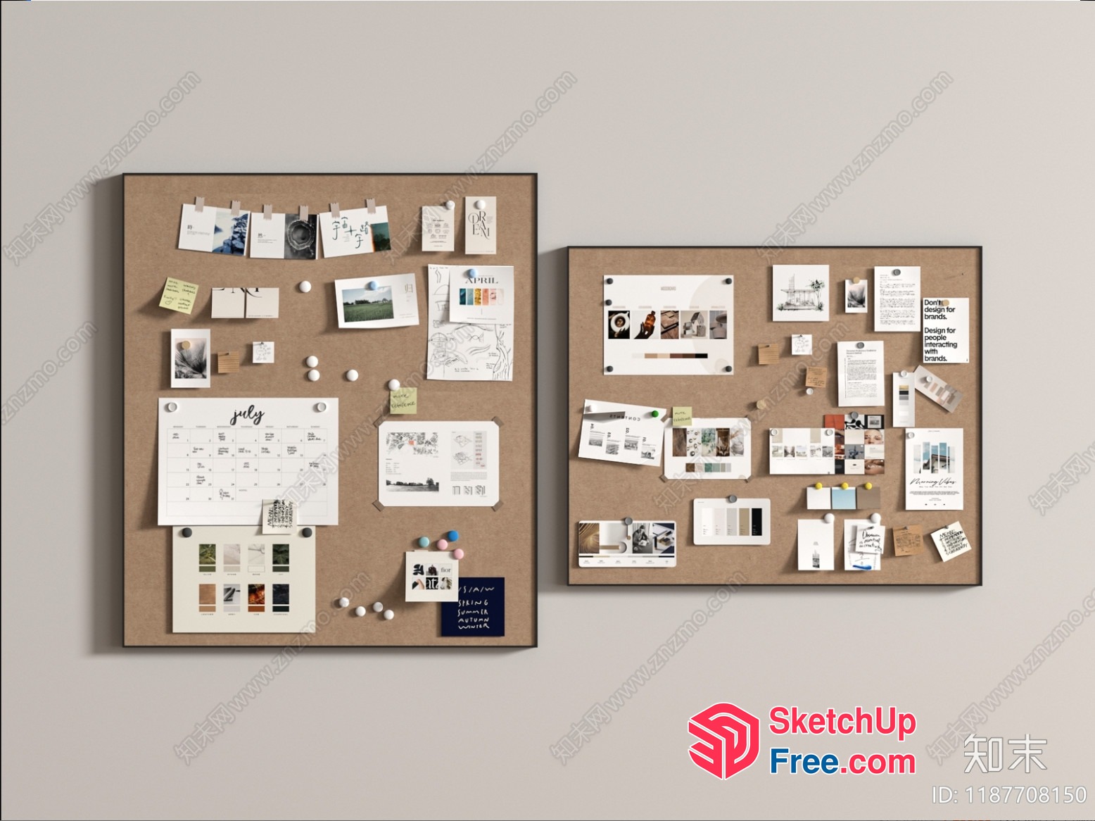 Two Brown Cork Boards With Various Notes And Photos 3D SketchUp File