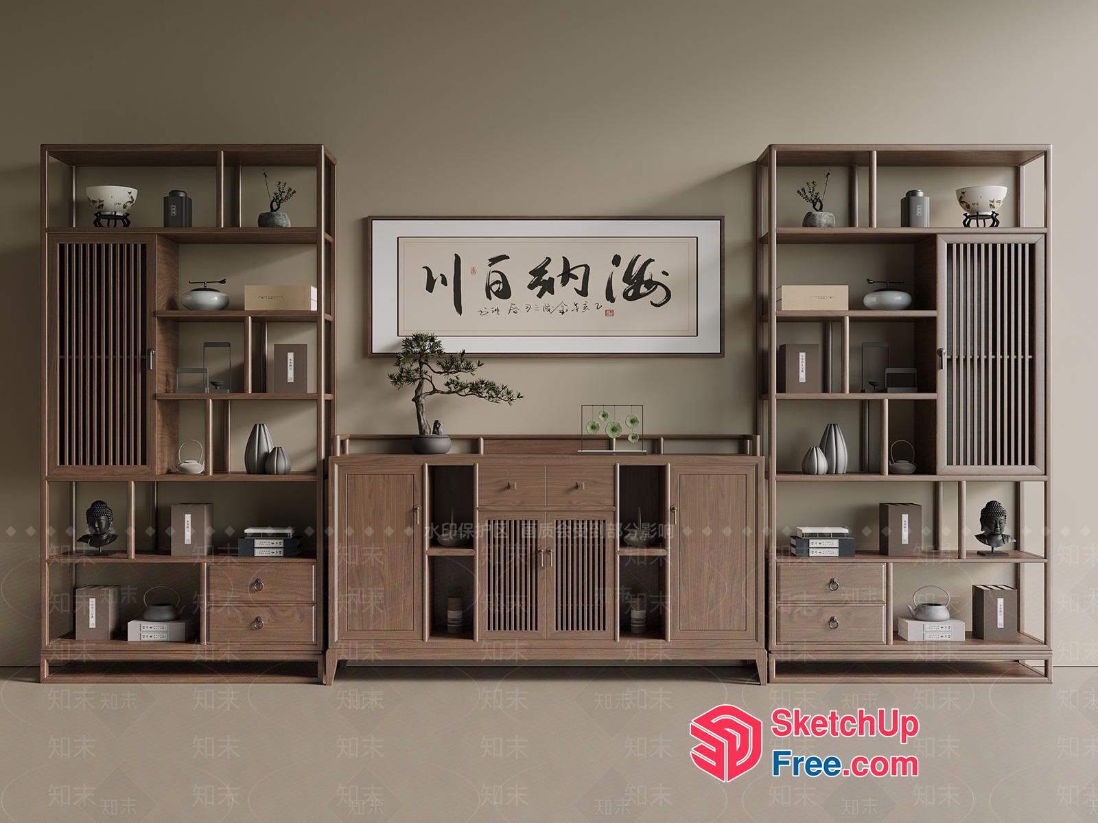 Japanese-Style Decorative Shelving Unit 3D SketchUp File