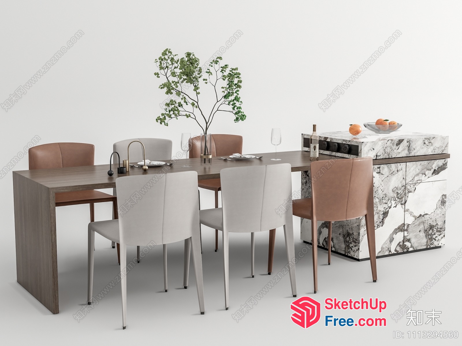 Modern Dining Room With Marble Kitchen Island 3D SketchUp File