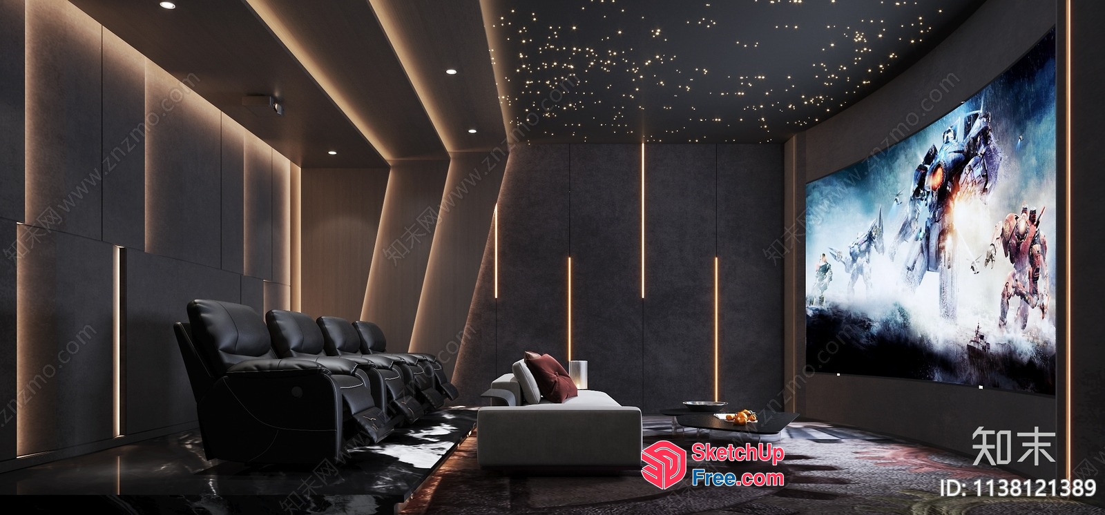 Luxurious Home Theater With Sleek Modern Design And Large Screen 3D SketchUp File