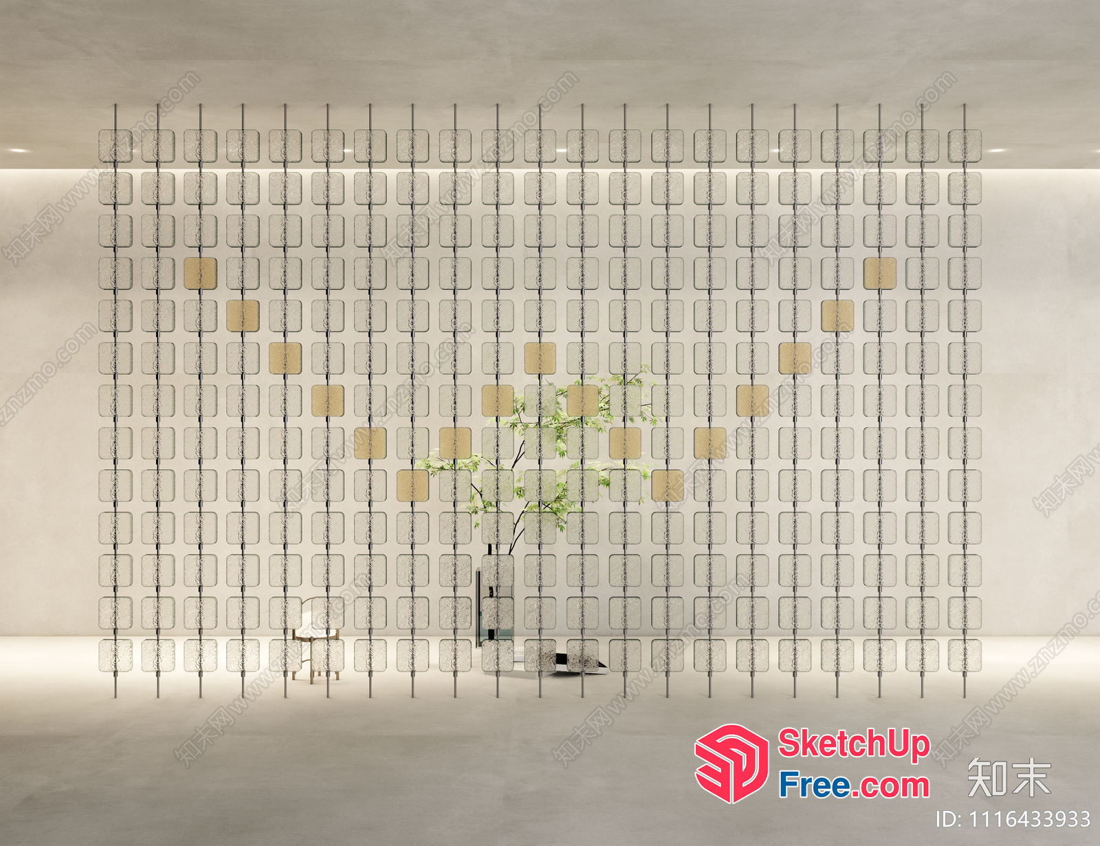 Modern Minimalist Glass Brick Partition Screen 3D SketchUp File