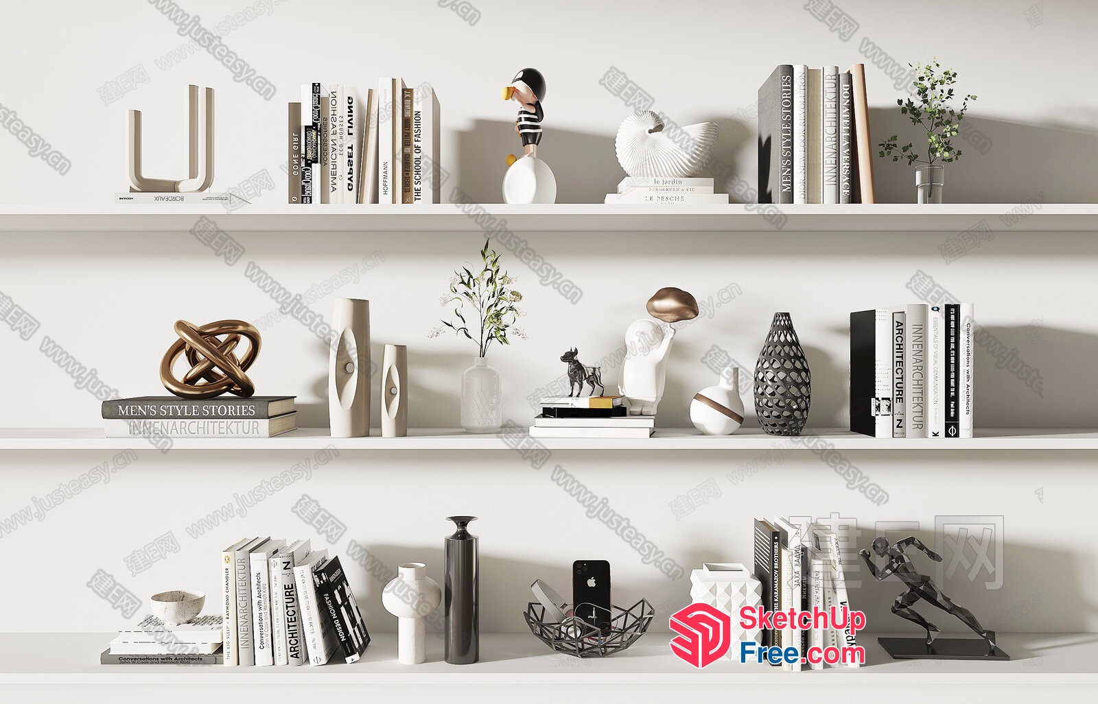 Modern Minimalist Decorative Bookcase And Shelf Collection 3D SketchUp File