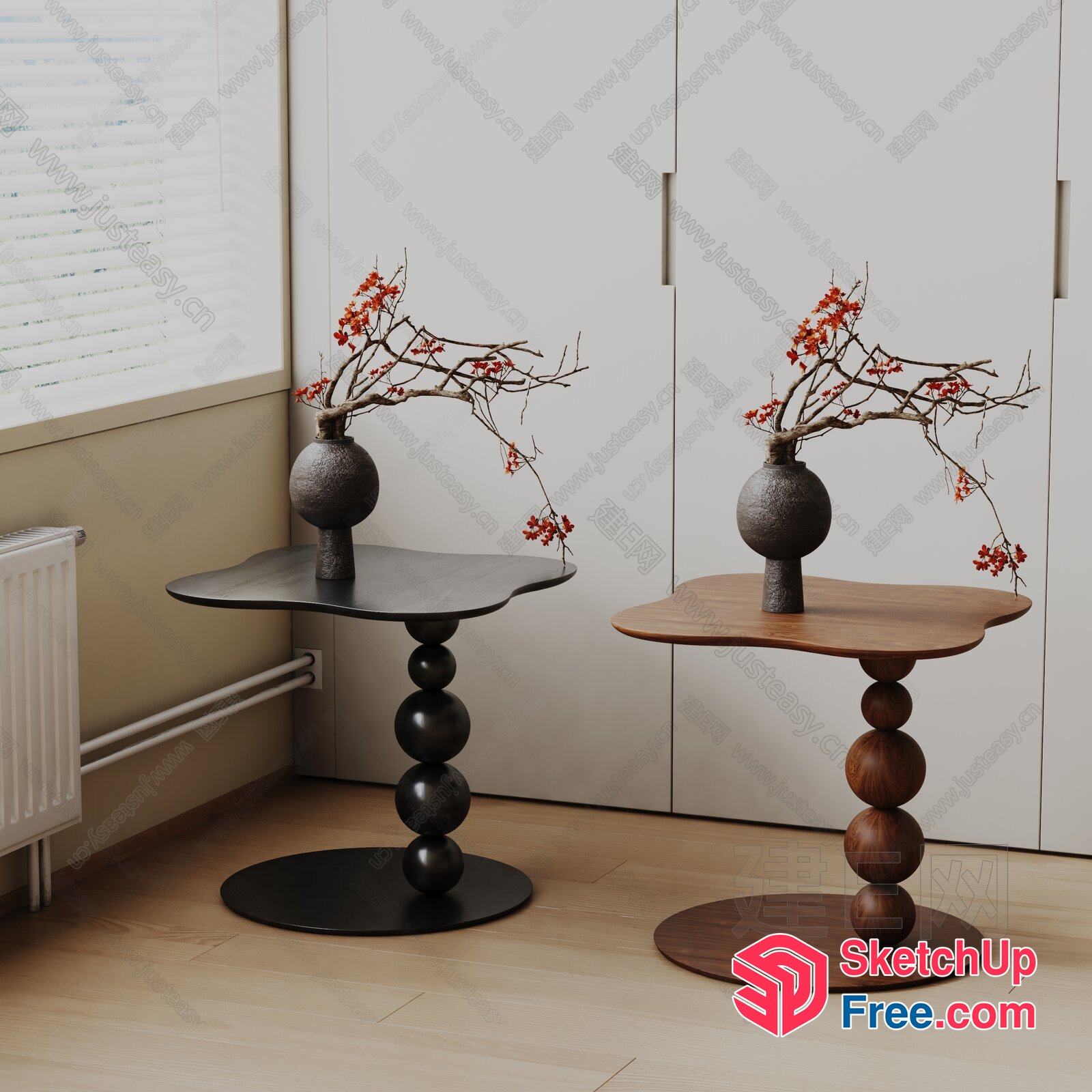 Elegant Wooden Side Tables With Unique Stacked Ball Leg Design 3D SketchUp File