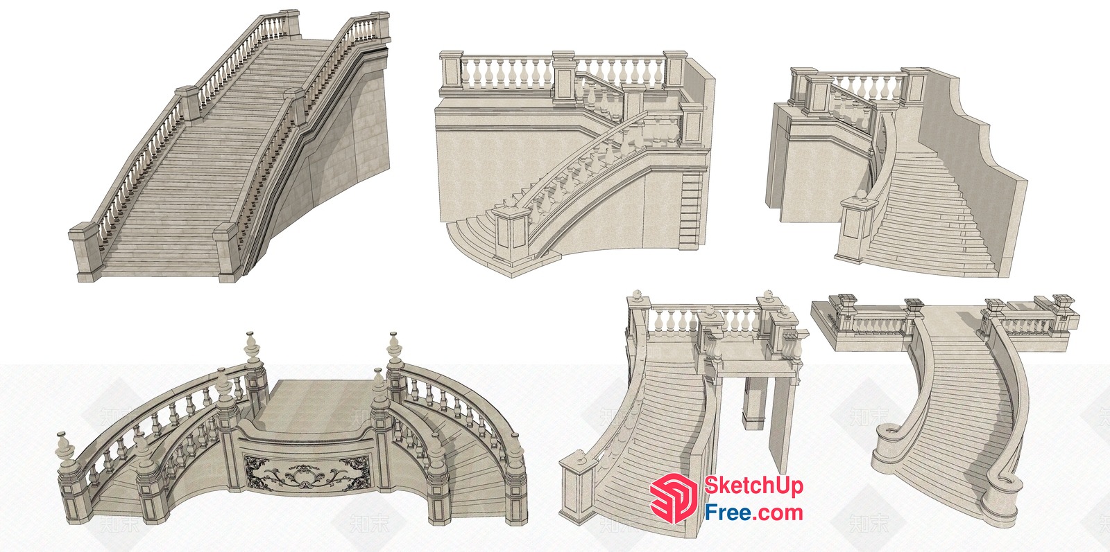 Ornate Staircase With Intricate Railings And Balusters 3D SketchUp File