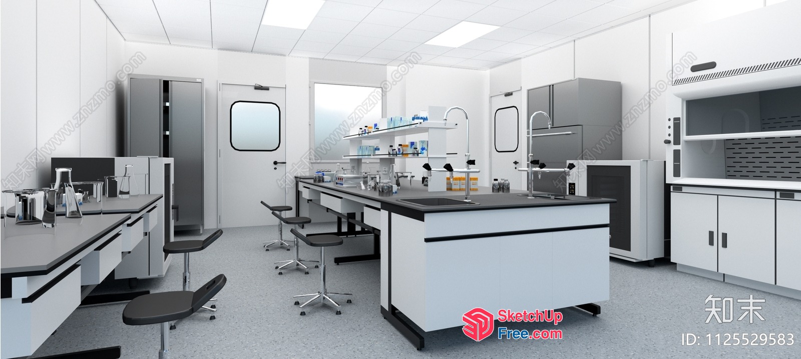 Modern Laboratory Interior With Sleek Furniture And Equipment 3D SketchUp File
