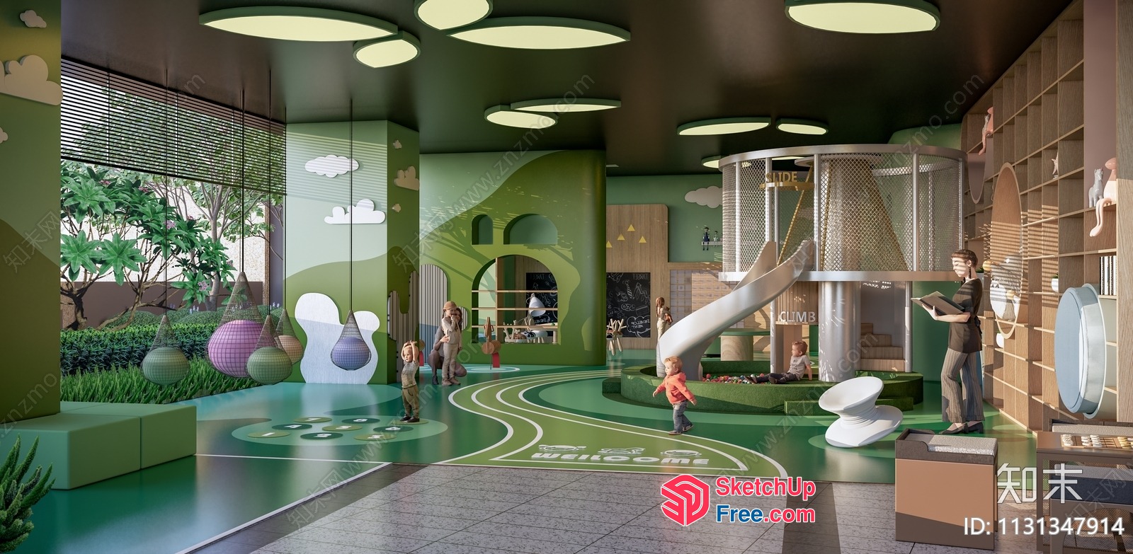 Colorful Children'S Playroom With Unique Ceiling Lights And Slide 3D SketchUp File