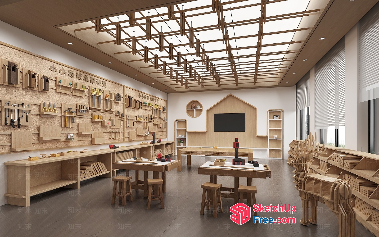 Modern Woodworking Workshop Interior 3D SketchUp File