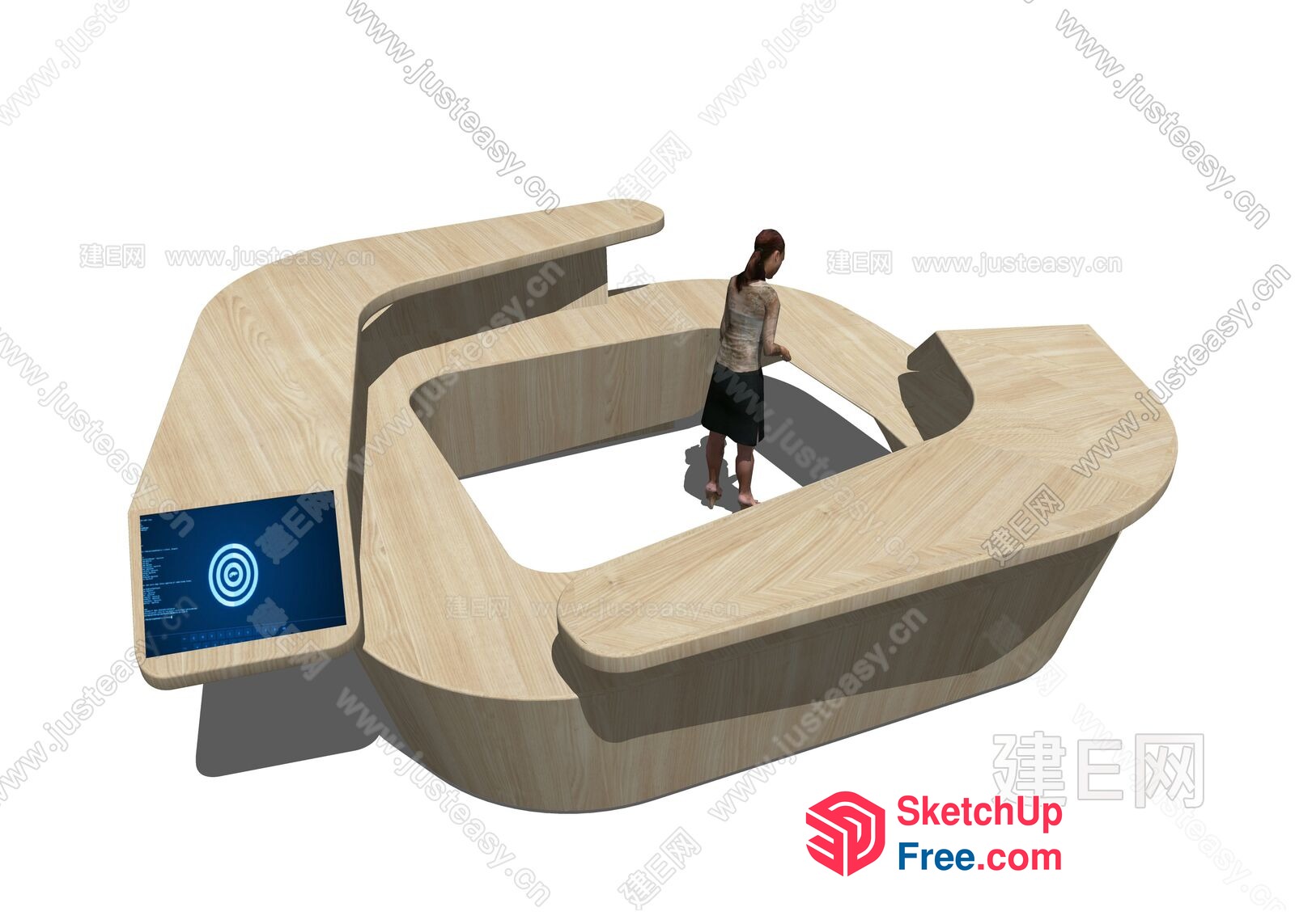 Modern Wooden Reception Desk With Unique Design 3D SketchUp File