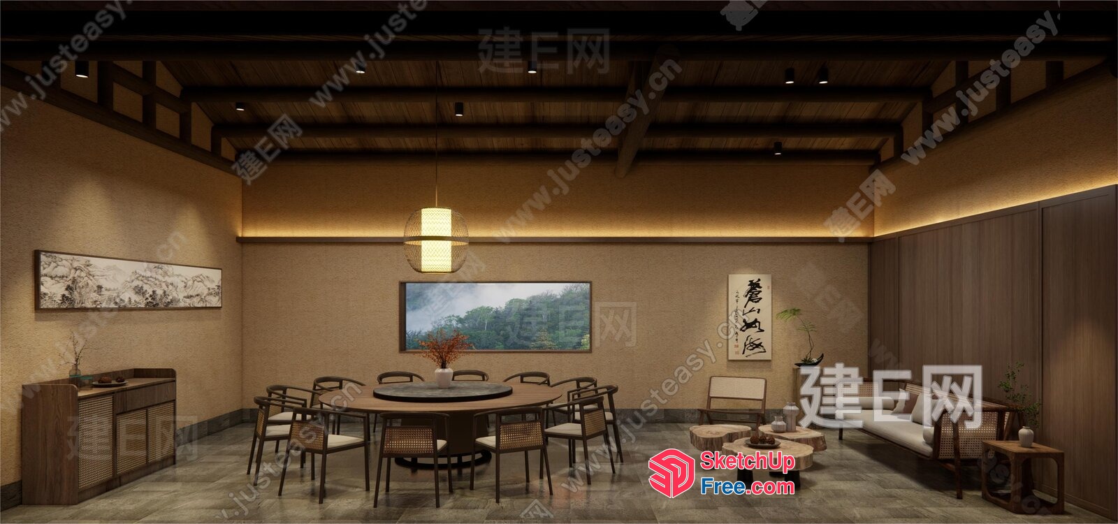 Elegant And Serene Dining Room In Asian-Inspired Style 3D SketchUp File