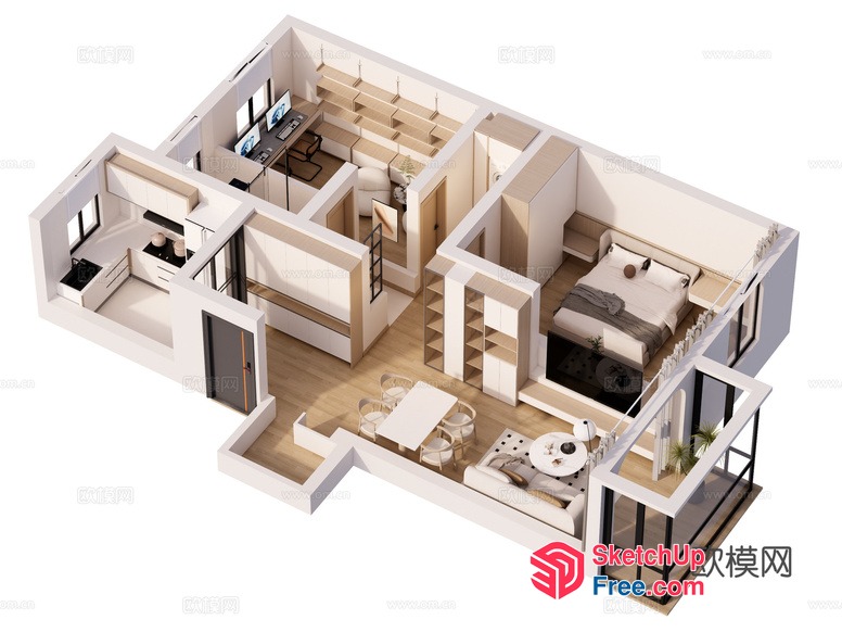 Modern 3D Apartment Floor Plan 3D SketchUp File