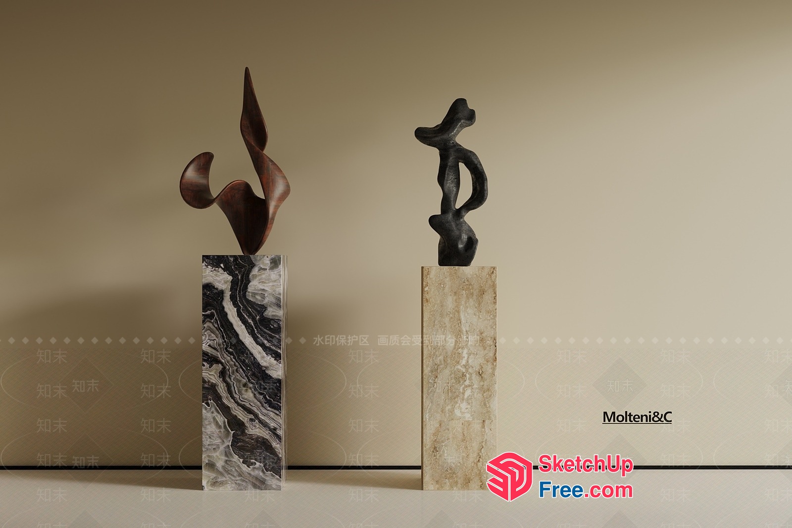 Sculptural Art Pieces On Marble And Stone Pedestals 3D SketchUp File