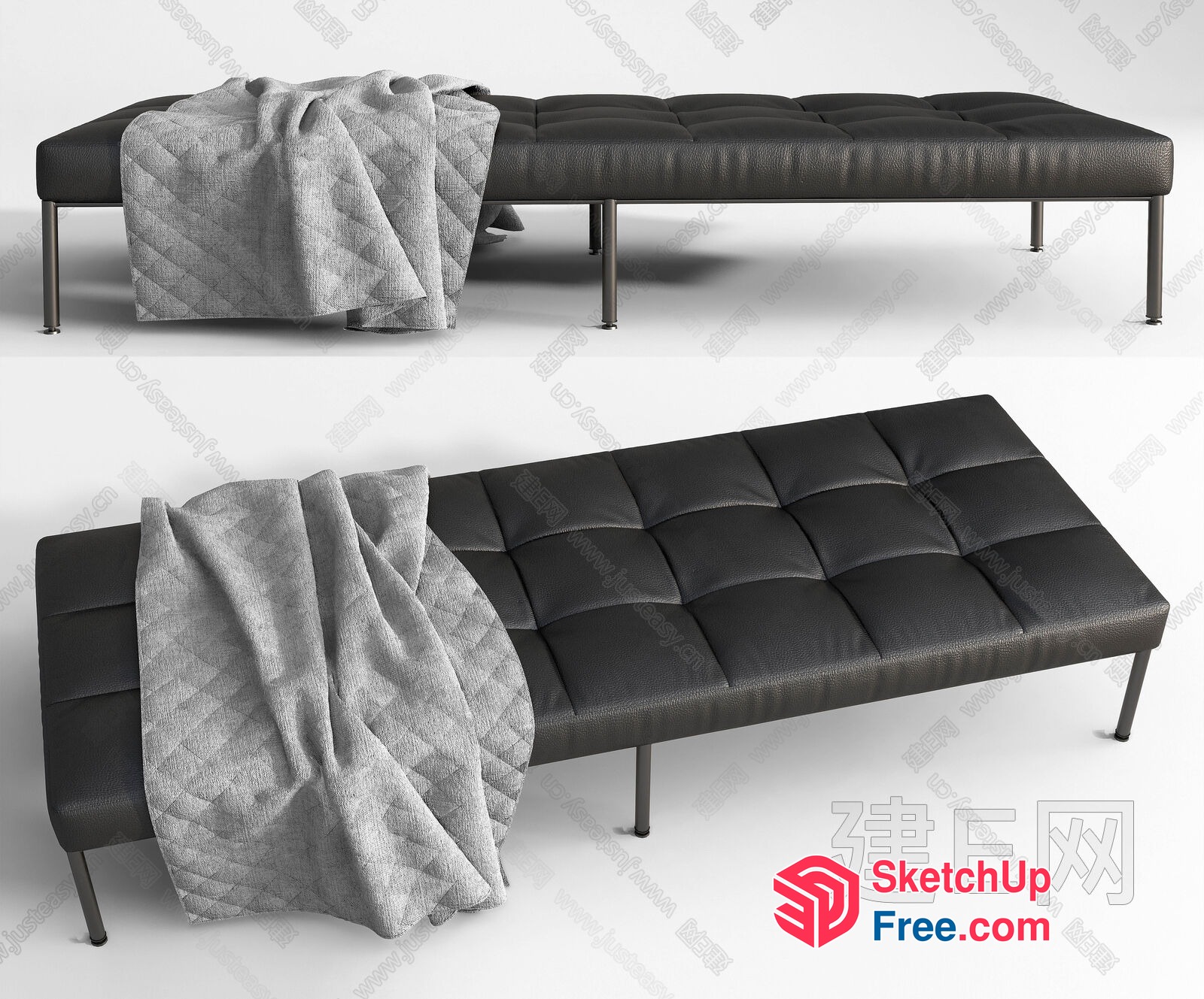 Modern Black Leather Futon Bed With Metal Legs 3D SketchUp File