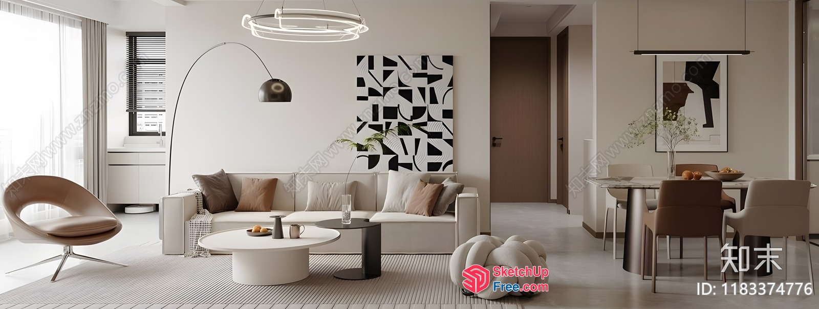 Modern Minimalist Living Room With Neutral Tones 3D SketchUp File