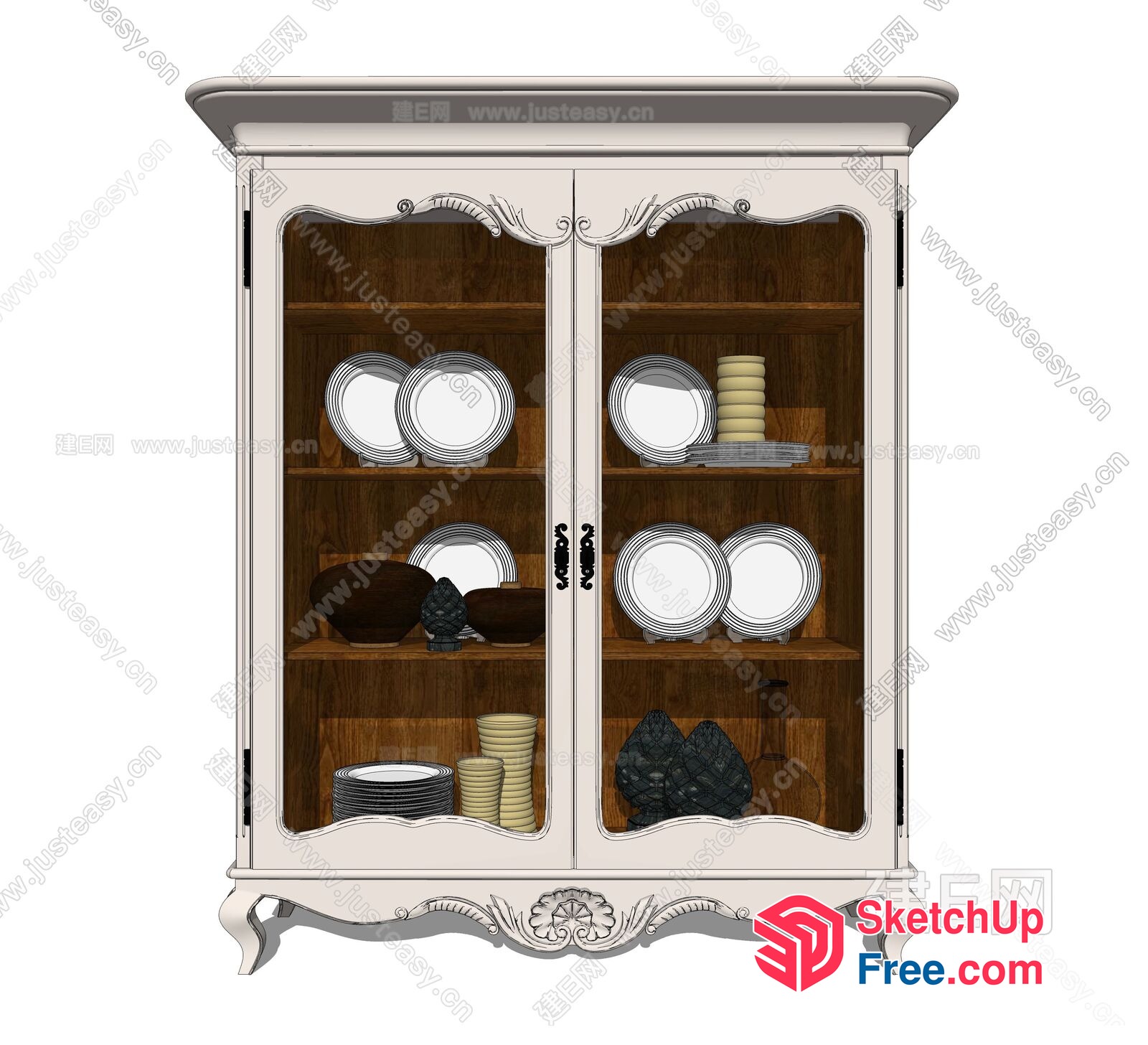 Elegant Display Cabinet With Ornate Details And Glass Doors 3D SketchUp File