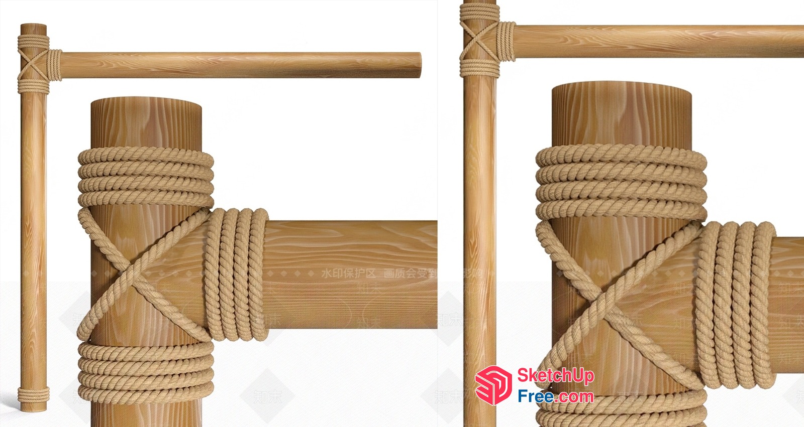 Rope Decorated Wooden Pillar And Railing 3D SketchUp File