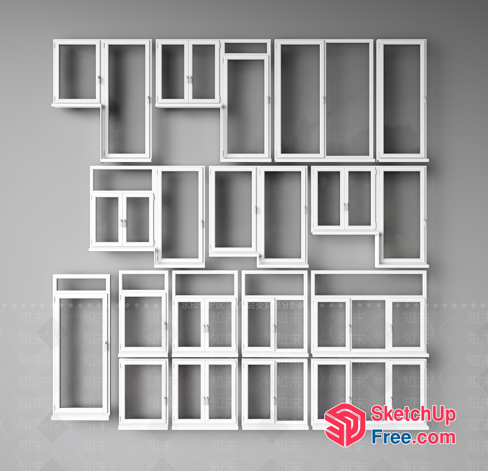 White Window Frames Displayed In A Geometric Arrangement 3D SketchUp File