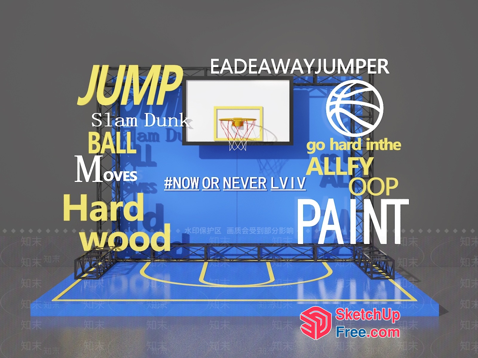 Basketball Court With Hoop And Backboard 3D SketchUp File