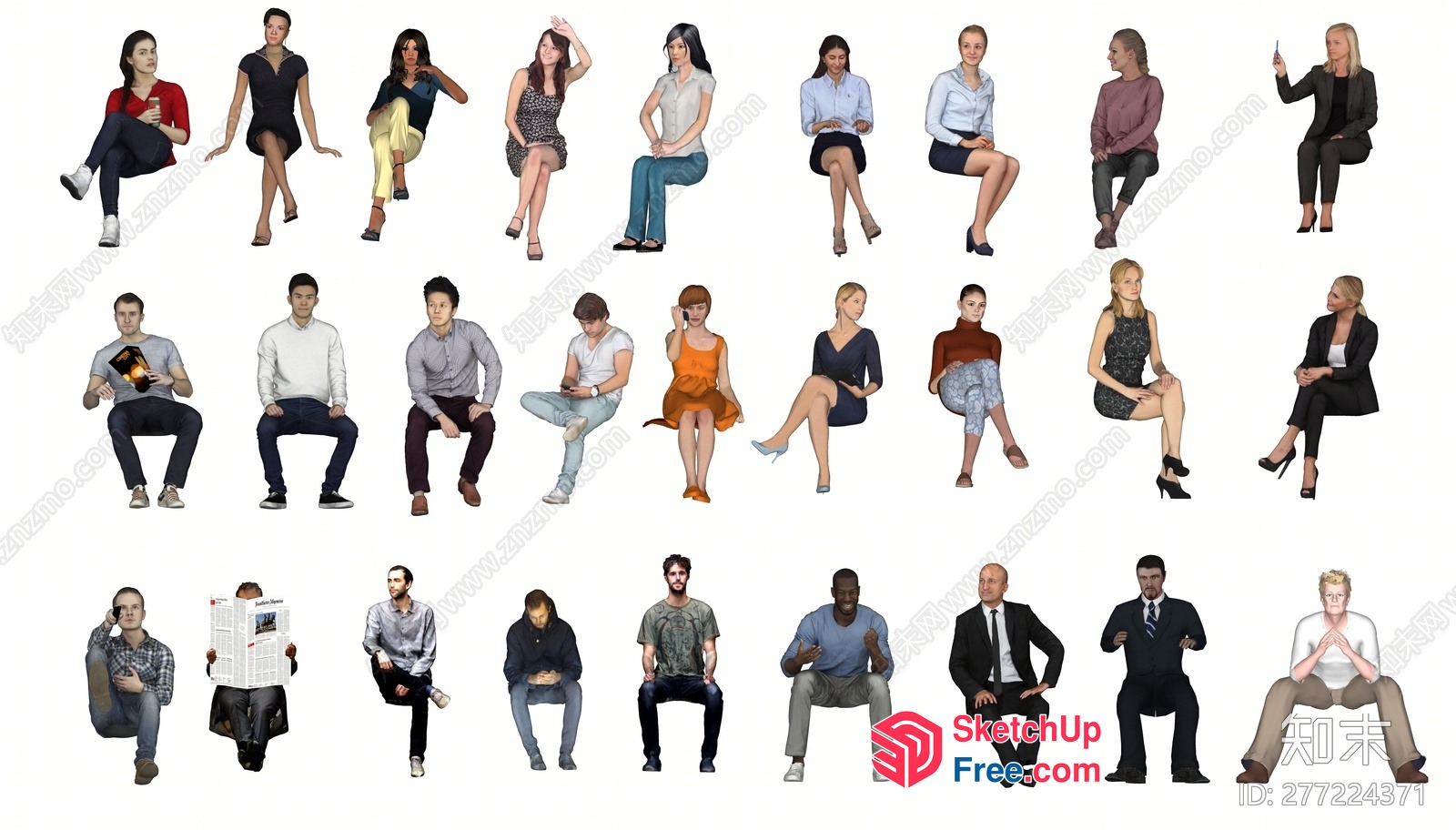People Sitting In Various Poses 3D SketchUp File
