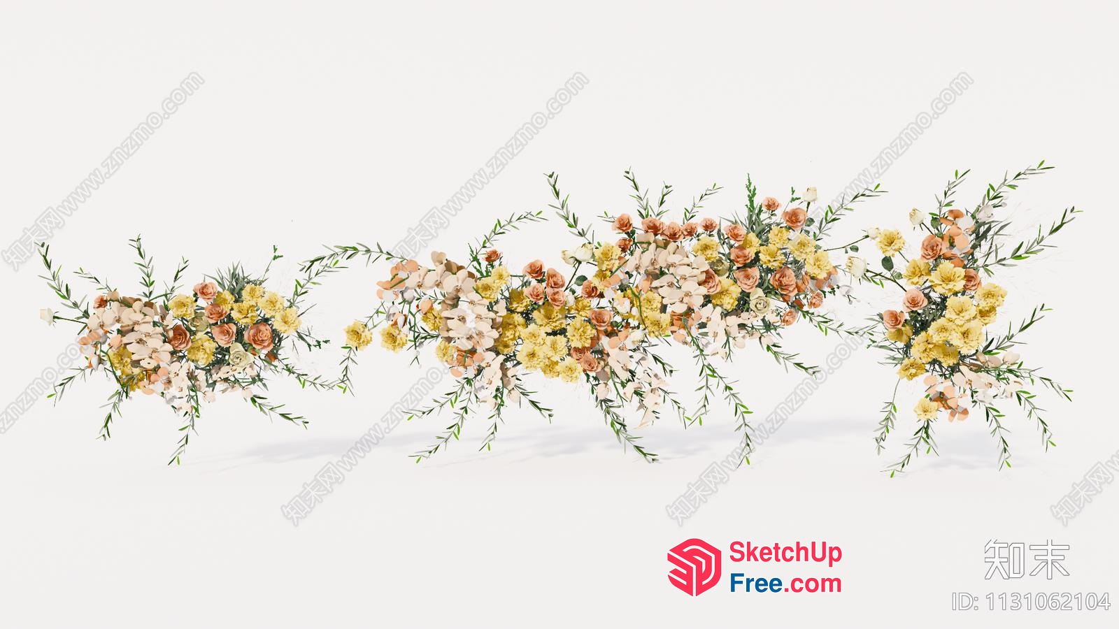 Colorful Flower Arrangement On White Background 3D SketchUp File