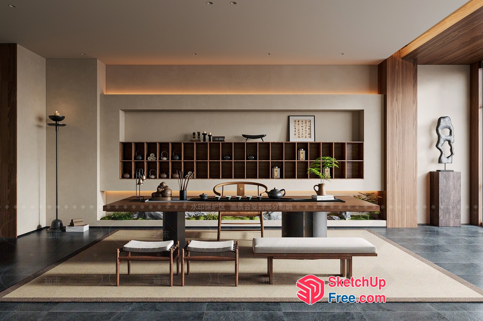 Elegant Modern Japanese-Inspired Living Room 3D SketchUp File