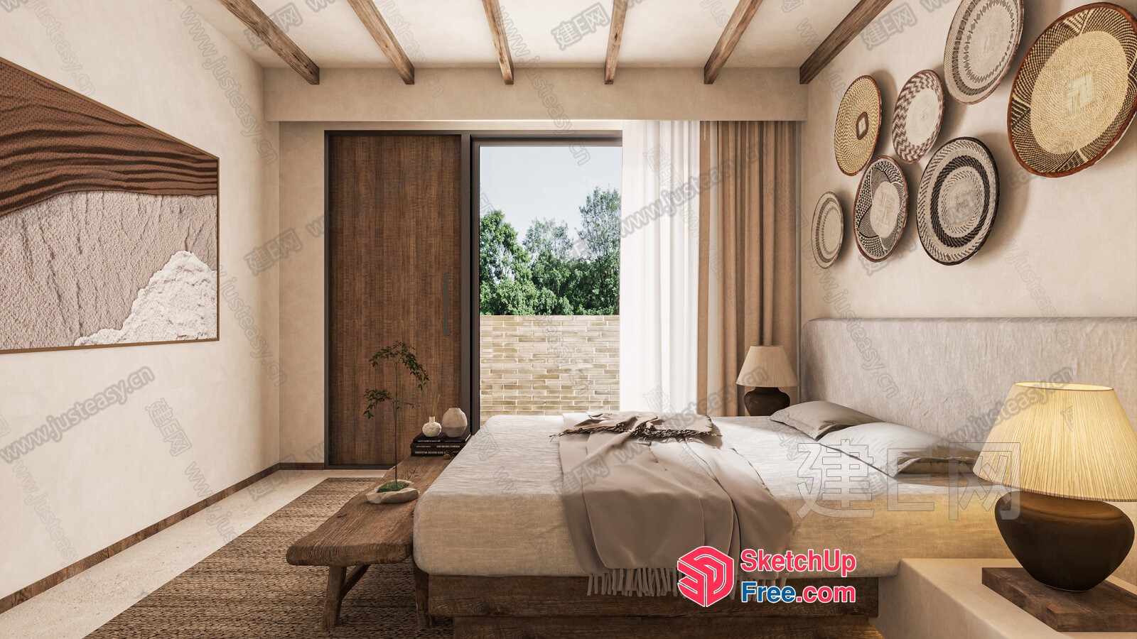 Cozy Modern Bedroom With Natural Decor 3D SketchUp File