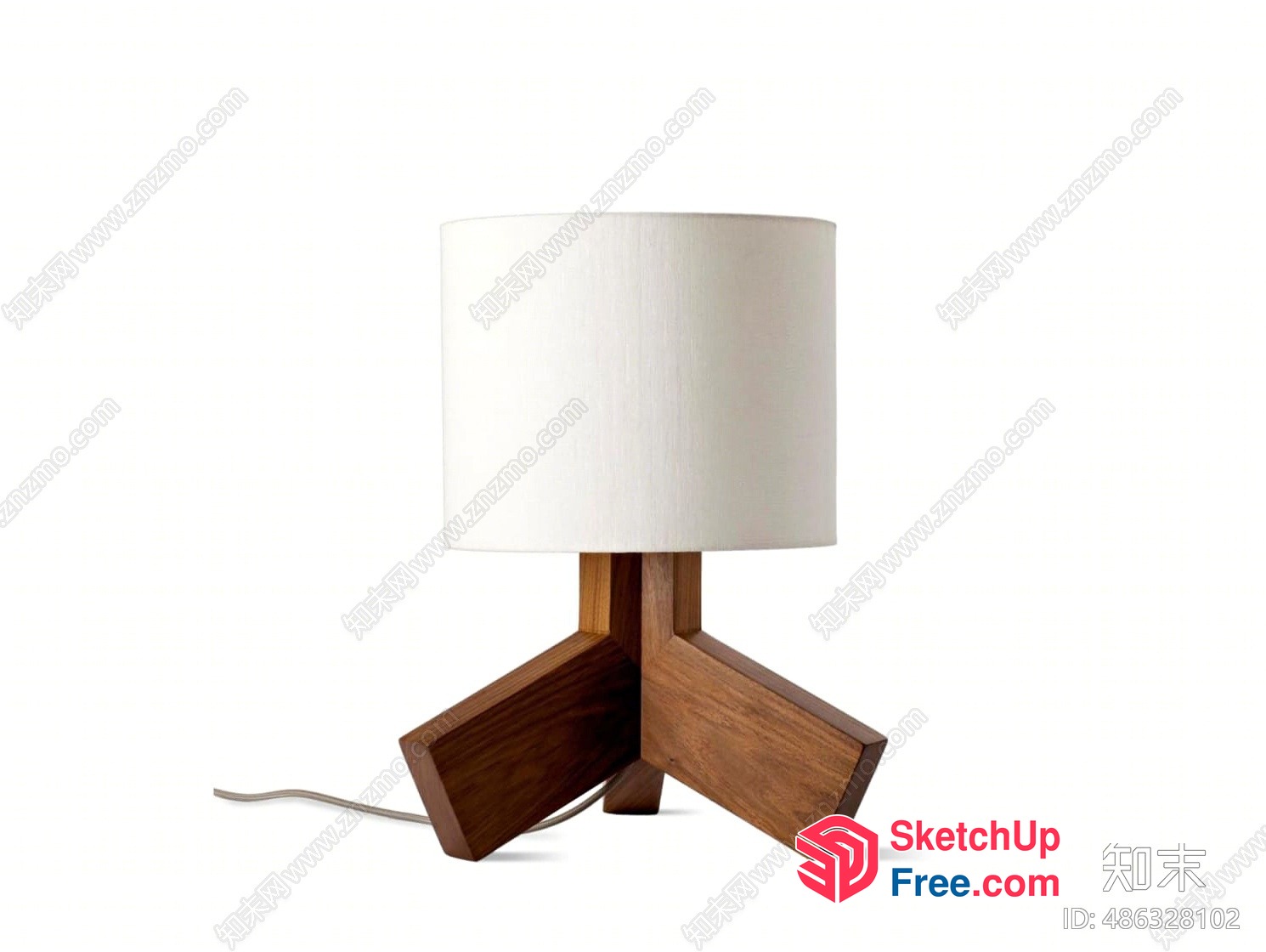 Wooden Table Lamp With White Shade 3D SketchUp File