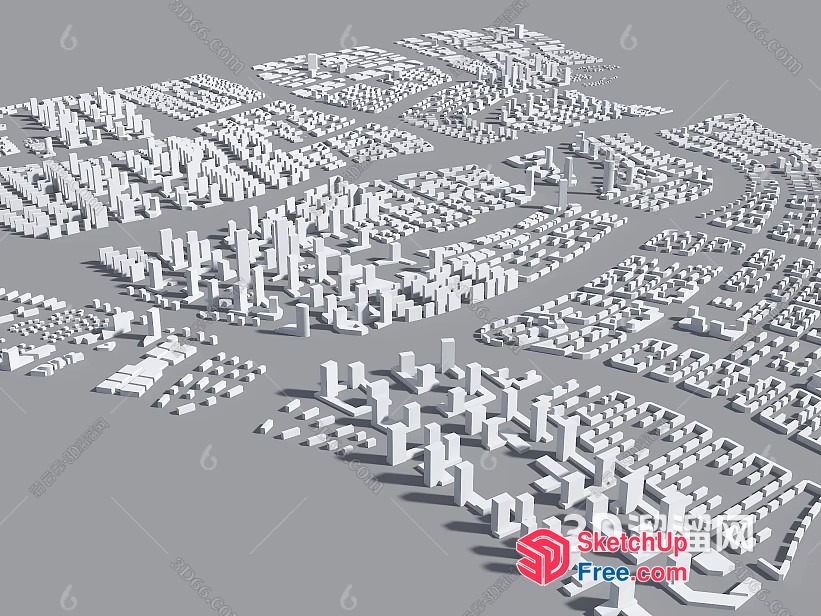 White 3D Blocky Cityscape 3D SketchUp File