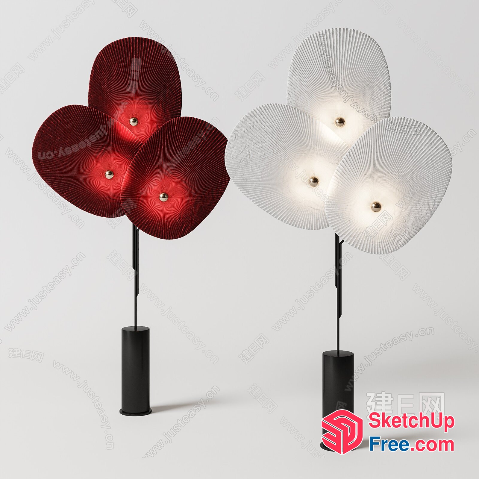 Modern Japanese-Style Table Lamps With Unique Flower-Shaped Shades 3D SketchUp File