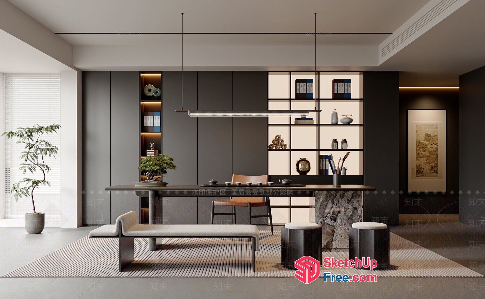 Modern Minimalist Japanese-Style Dining Room 3D SketchUp File