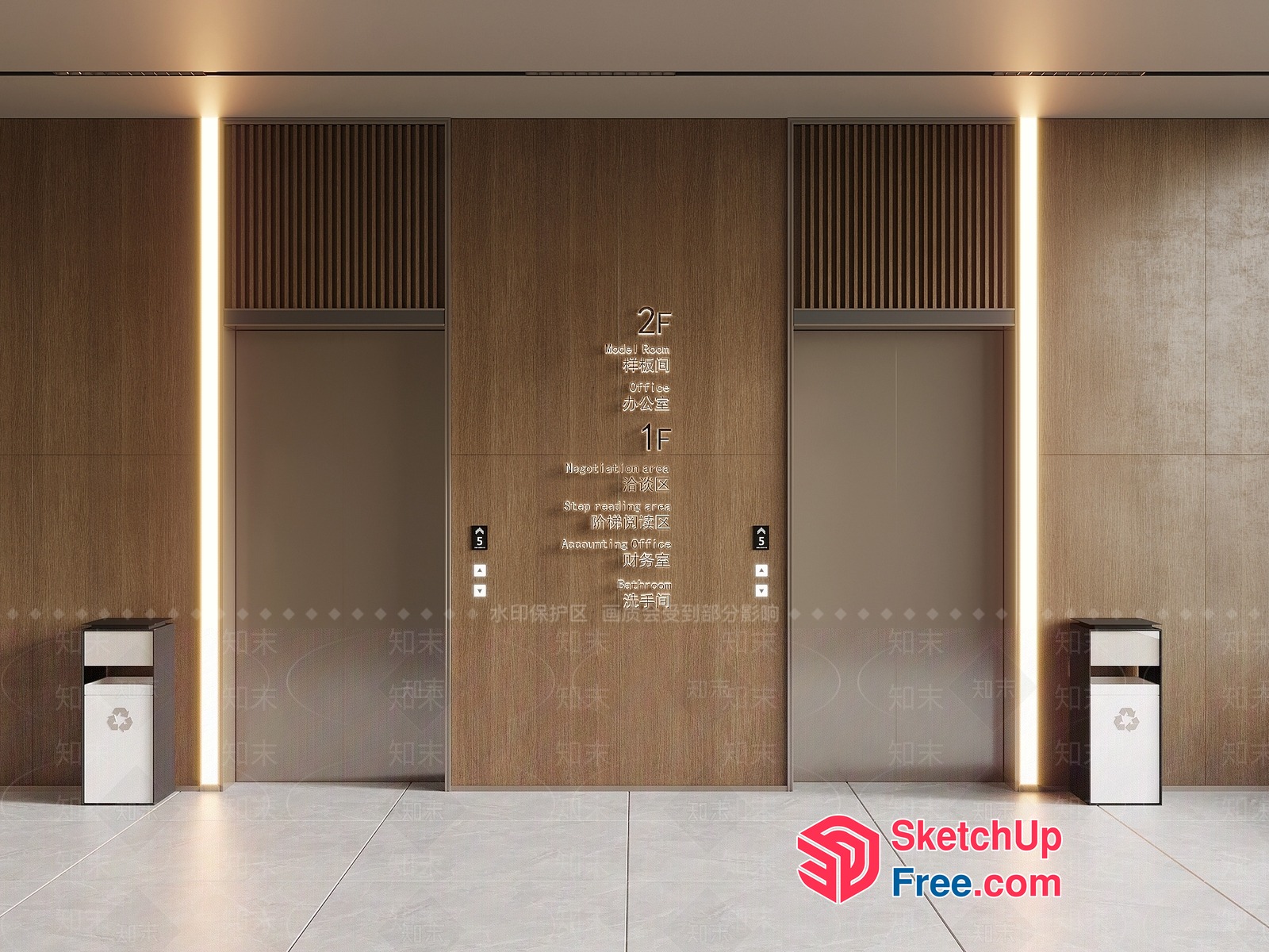 Modern Office Building Elevator And Stairway Interior 3D SketchUp File
