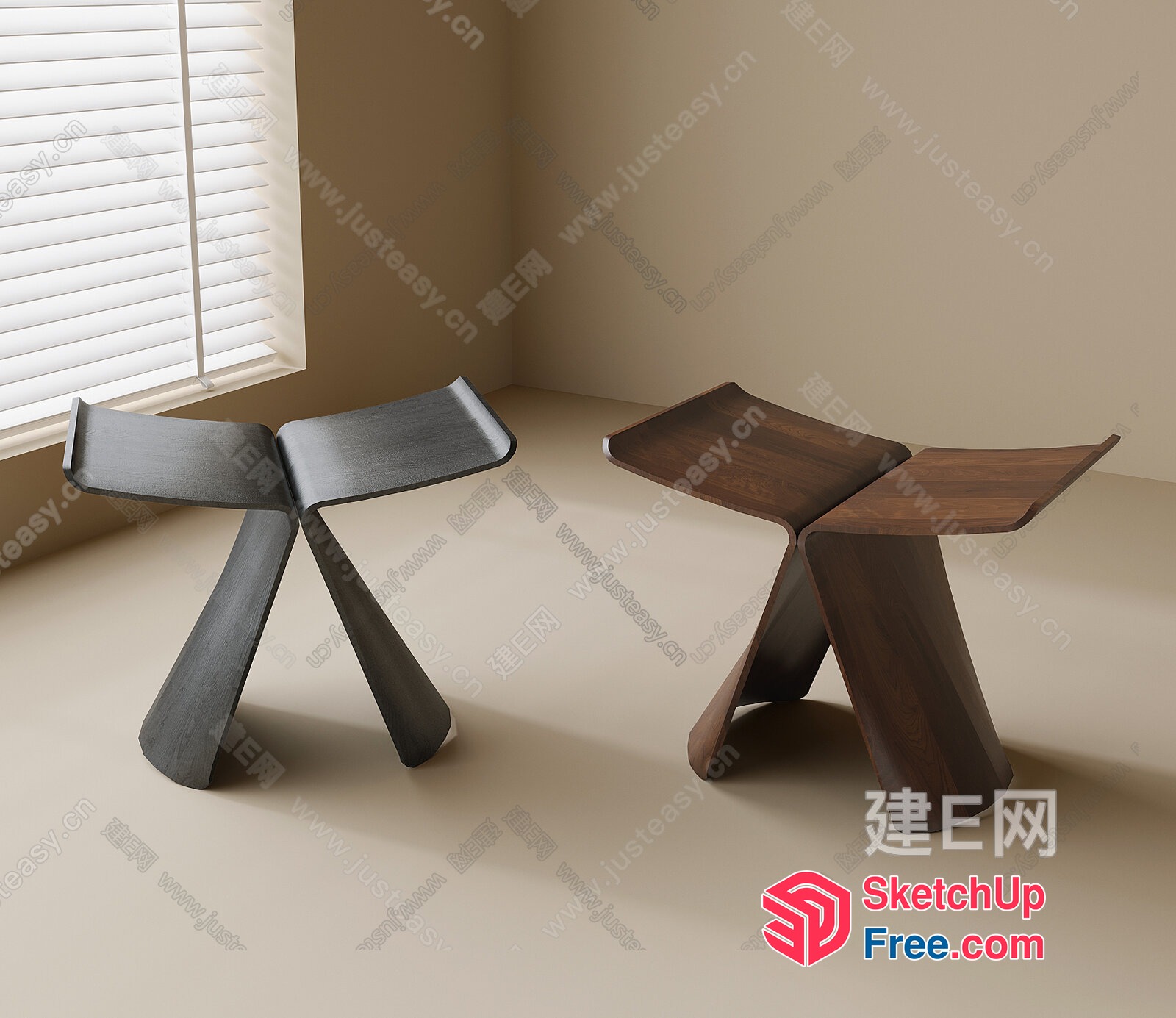 Modern Minimalist Wooden Furniture Set 3D SketchUp File