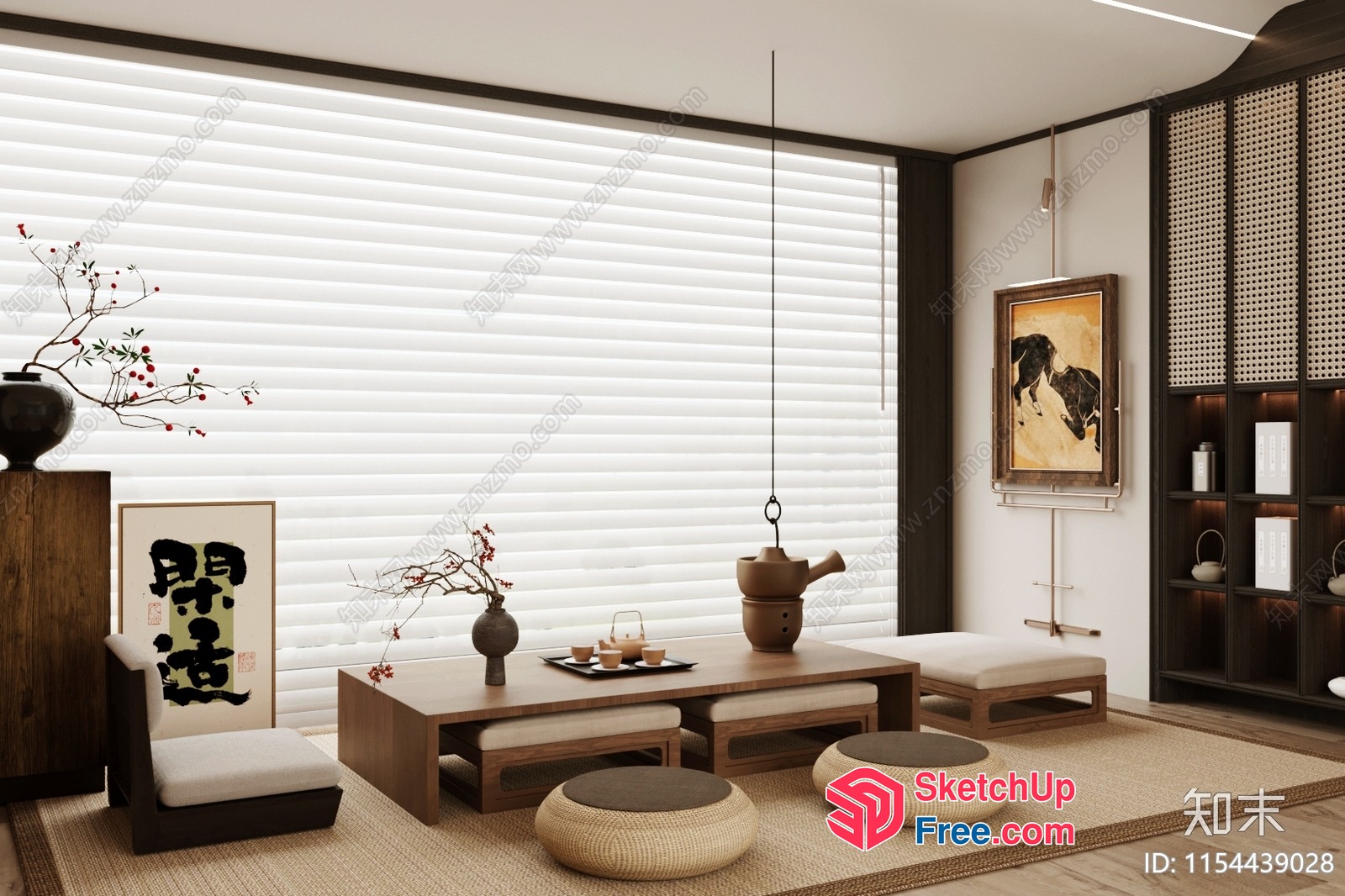 Elegant Japanese-Inspired Living Room With Natural Elements 3D SketchUp File