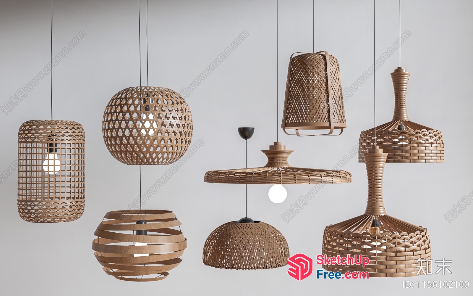 Elegant Rattan Pendant Lights Collection 3D SketchUp File