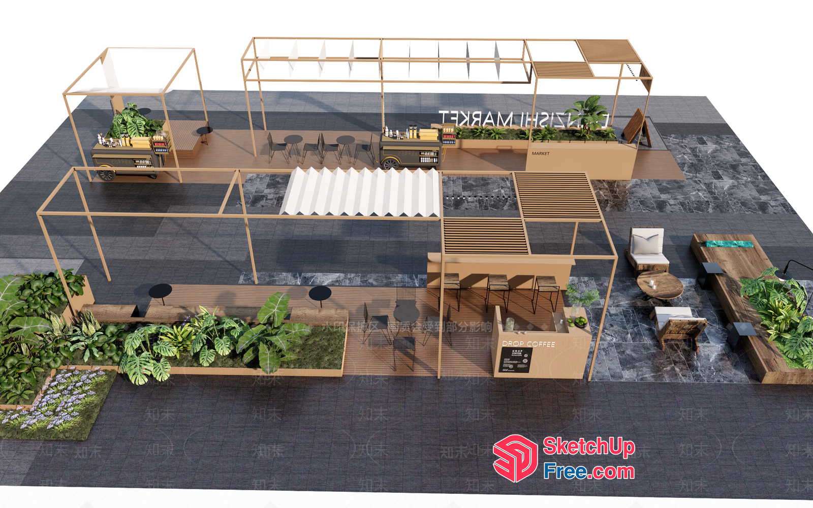 Modern Outdoor Shopping Mall 3D SketchUp File