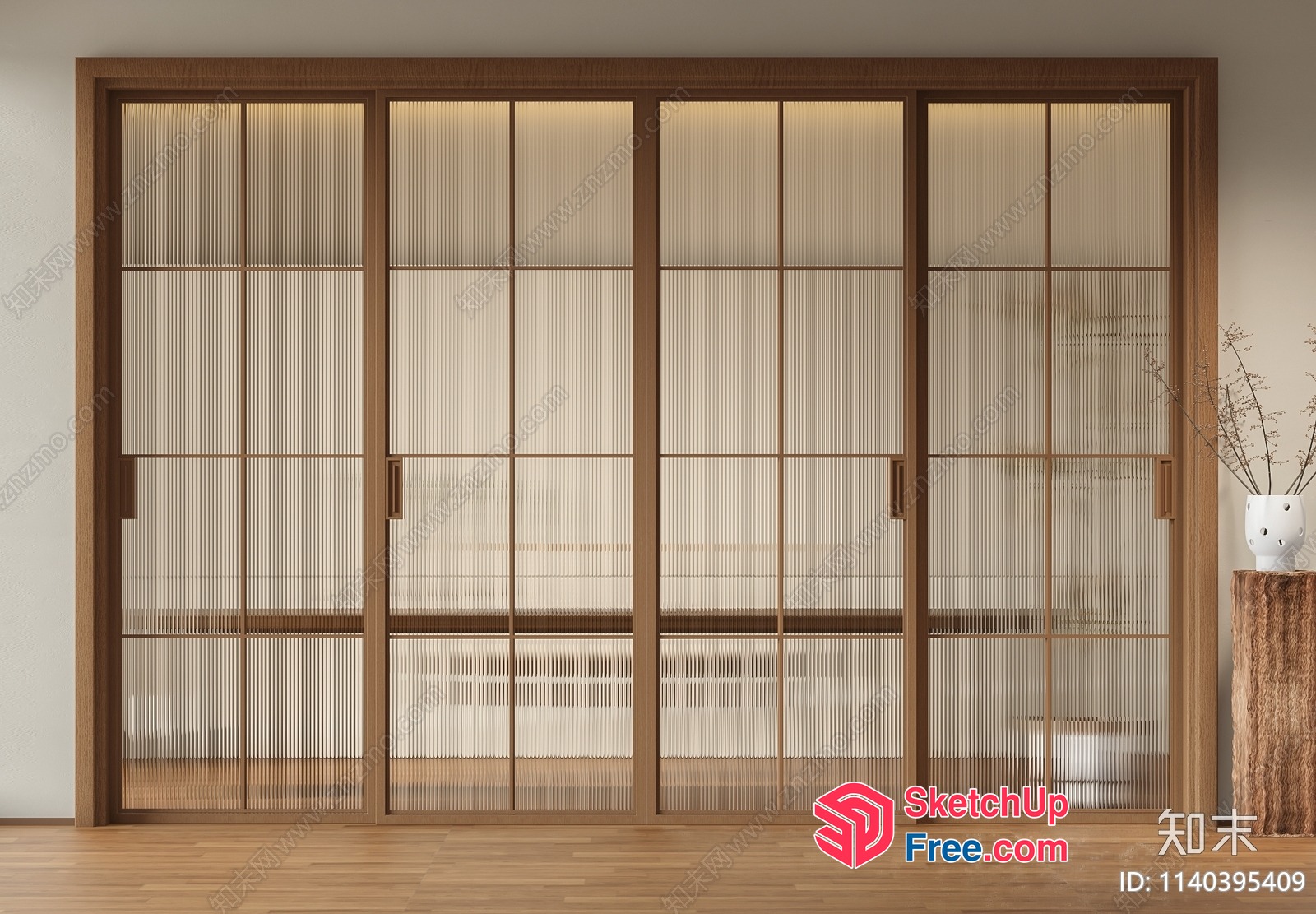 Elegant Japanese-Style Sliding Glass Door 3D SketchUp File