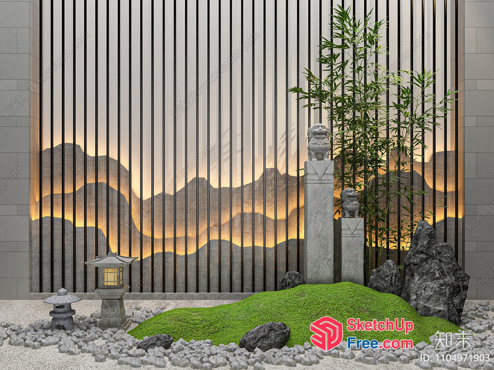Japanese Style Interior Design With Pillars And Decorations 3D SketchUp File