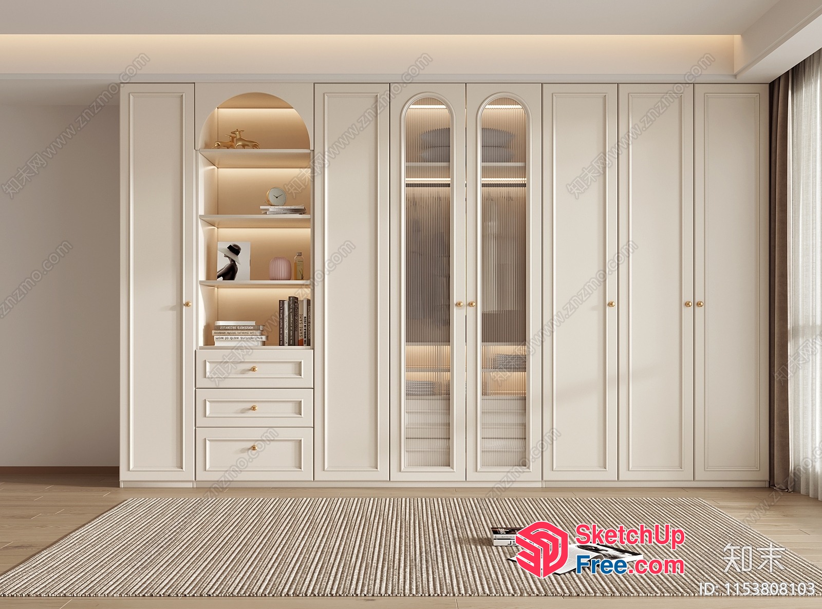 Elegant White Bookcase And Cabinet 3D SketchUp File