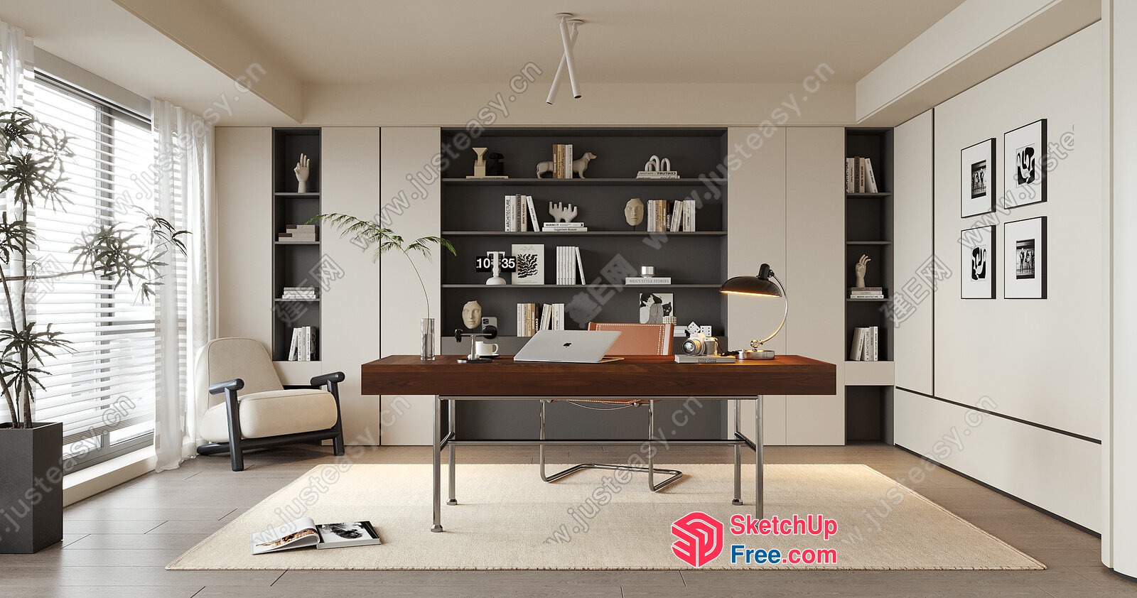 Modern Minimalist Office Space With Neutral Tones And Natural Light 3D SketchUp File