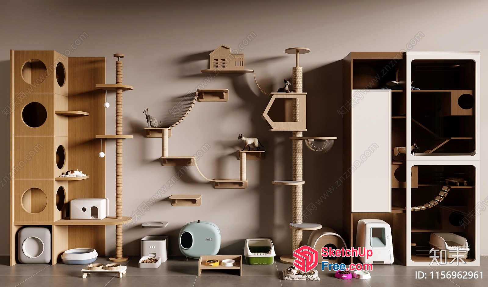 Modern Cat Condo With Staircase And Toy Decor 3D SketchUp File