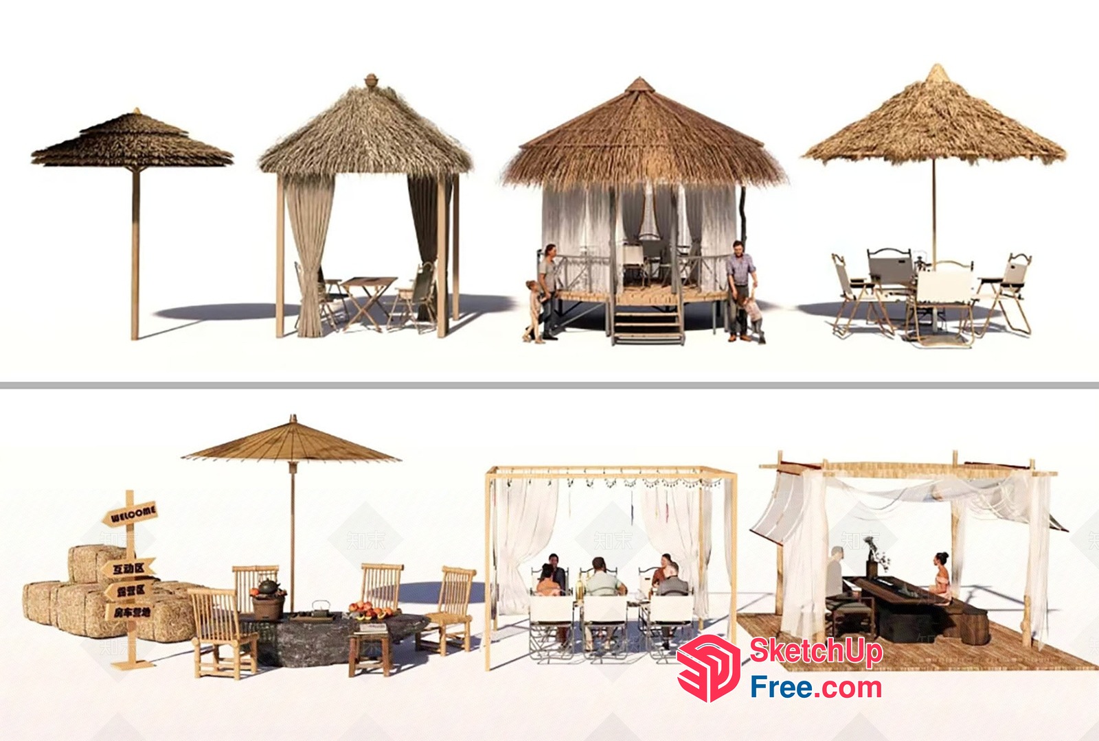 Outdoor Seating Area With Various Gazebo Styles 3D SketchUp File