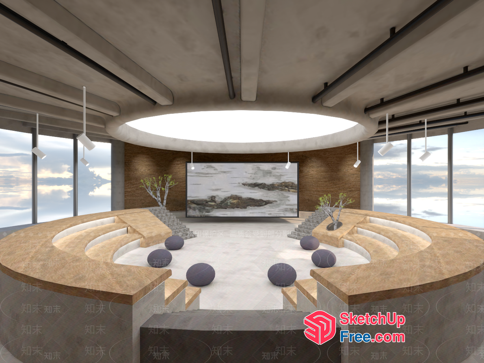 Modern Minimalist Interior Design With Circular Seating Area 3D SketchUp File