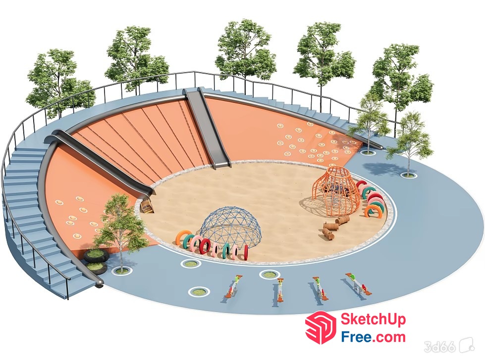 Circular Playground With Stairs And Railing 3D SketchUp File