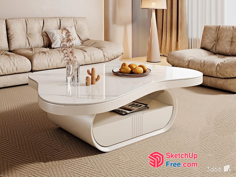 Elegant Creamy Living Room Furniture 3D SketchUp File